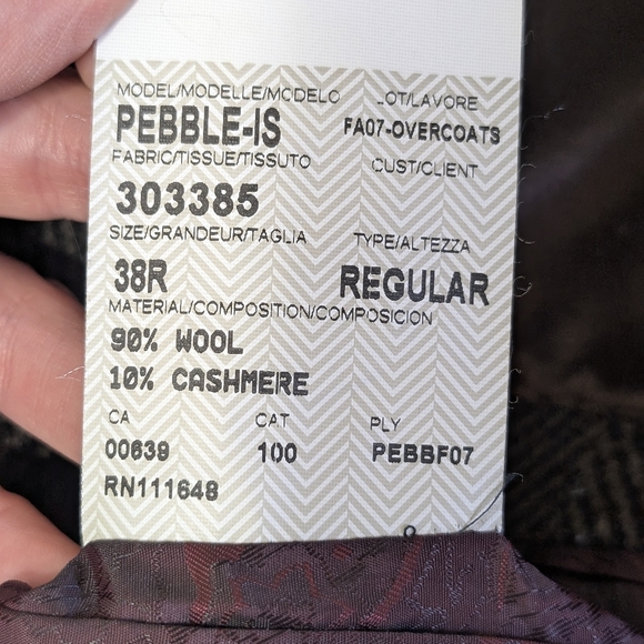 Wool Cashmere Herringbone Overcoat, Black & Brown, Weather Report, Size 38R / M - Picture 11 of 13